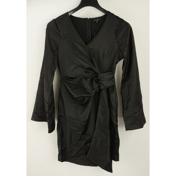 Ever After Dresses & Skirts - New Ever After Women's S Long Sleeve Black Satin Faux Wrap Tie Waist Mini Dress